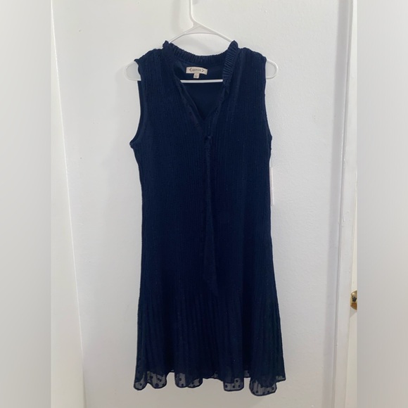 nanette lepore navy blue shift dress pleated hem high neck sz. 6 NWTS - Picture 1 of 5